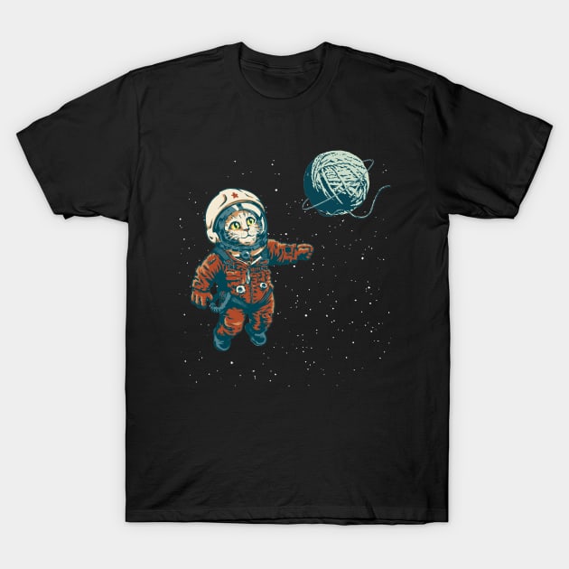 Space Cat with Yarn Ball T-Shirt by sketchboy01